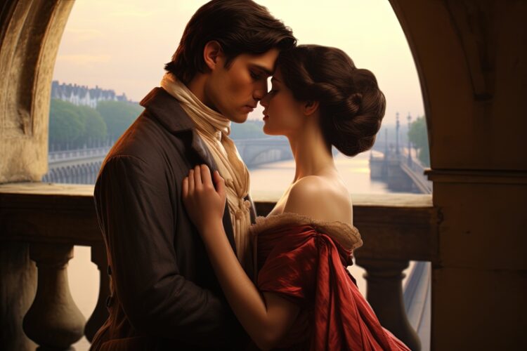 Além do Globoplay: Onde assistir novelas turcas dubladas e completas de forma legal 1 Casal em cena romântica abraçado em varanda com paisagem ao fundo em estilo de novela de época.