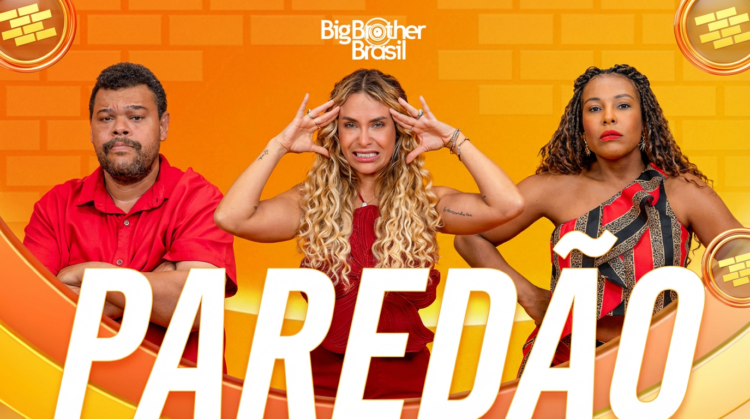 Quem está no 4º paredão do BBB 26? Confira o voto de cada participante 1 Três participantes em pé, usando roupas vermelhas, com expressões de tensão e expectativa diante do paredão