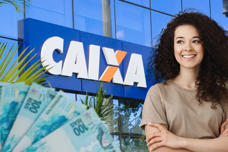 Caixa libera parcela de R$ 6.220,00 para novos brasileiros; você será contemplado? 1 Mulher sorridente com braços cruzados ao lado de fachada da Caixa e dinheiro em primeiro plano