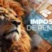Leão olhando para frente ao lado de cédulas de real e texto "Imposto de Renda".