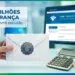 Mão segura envelope com selo oficial ao lado de calculadora e boletos da Receita Federal.