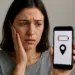 Aprenda a localizar o seu celular mesmo se ele estiver desligado ou sem bateria 13 Mulher preocupada segurando um celular com ícone de bateria fraca e localização