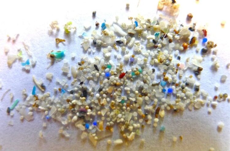 Cientistas investigam: qual a quantidade de microplásticos existe no corpo humano? 1 Amostra de microplásticos com partículas coloridas e translúcidas espalhadas sobre superfície clara, usada em estudos científicos.