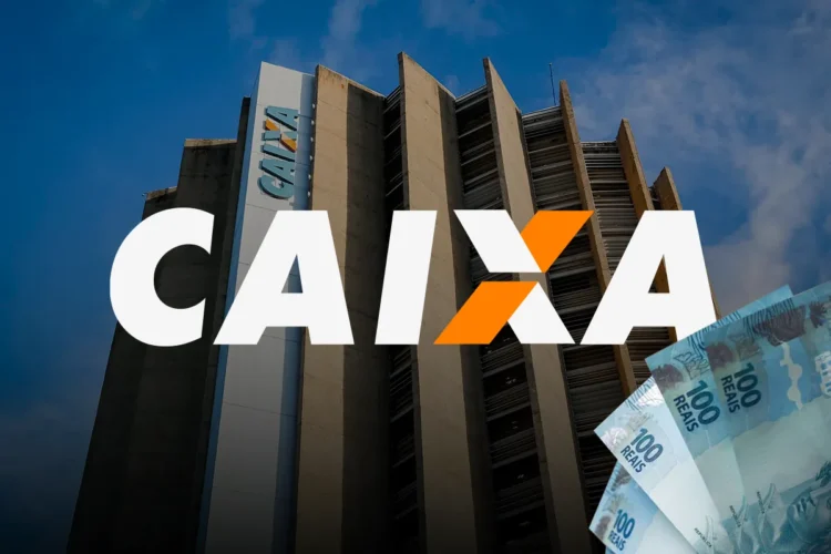 CAIXA oferece vagas de estágio; veja como se inscrever no processo seletivo 1 Prédio da Caixa com logo centralizado e notas de cem reais no canto inferior direito