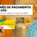 Mão segurando cartão Bolsa Família ao lado de botijão de gás e notas de R$ 100