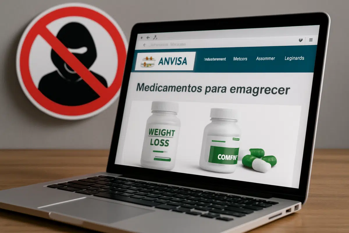 Não caia no golpe! Anvisa não liga para vender remédio para emagrecer 2 Notebook exibindo site falso da Anvisa sobre medicamentos para emagrecer