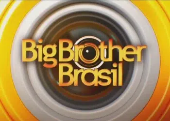 Logo Big Brother Brasil centralizado sobre fundo circular nas cores amarela e cinza