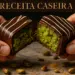 Doce de chocolate recheado com pistache partido ao meio