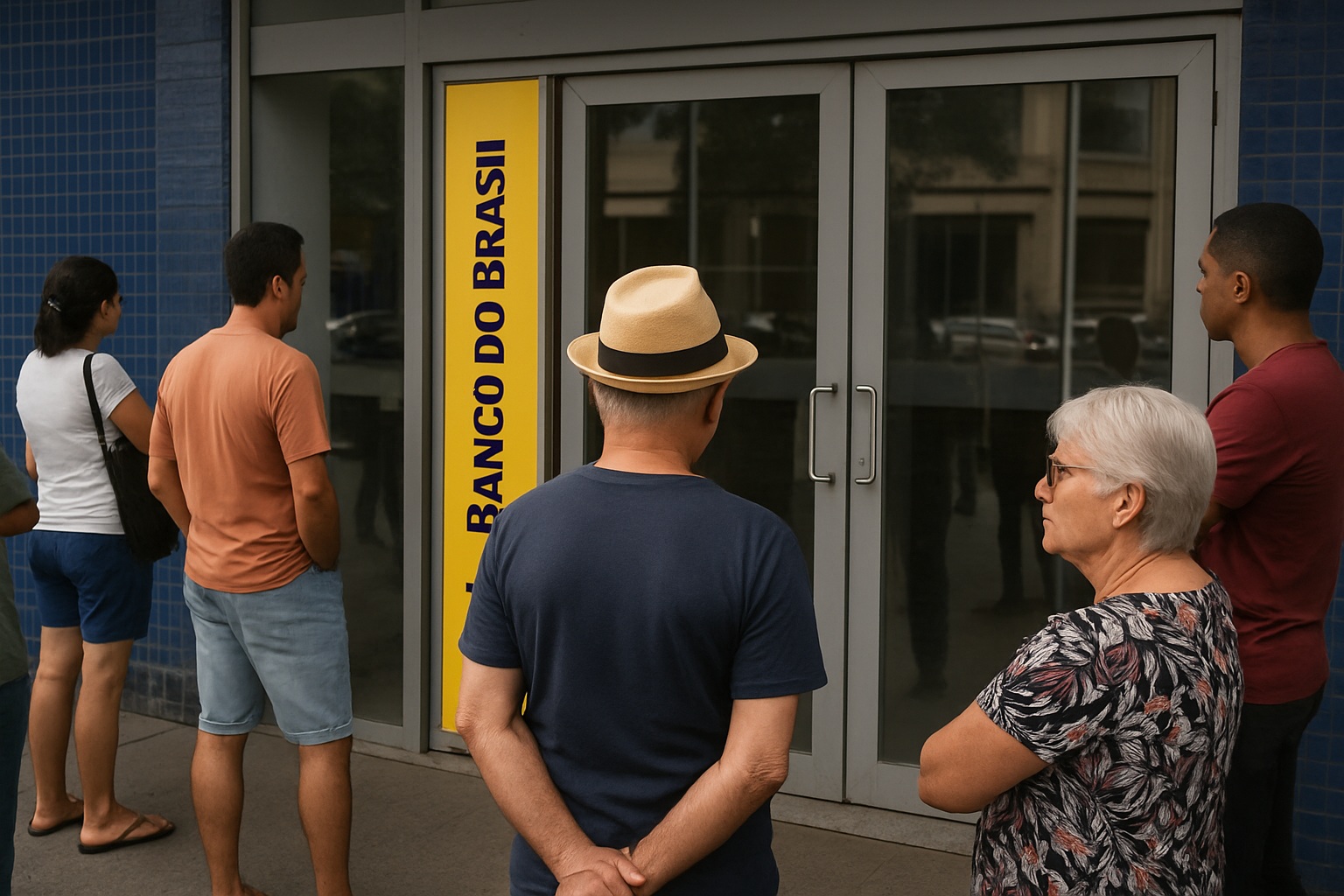 Bancos não funcionarão na sexta (3) devido ao feriado de Páscoa; veja detalhes 2 Pessoas em frente a agência fechada do Banco do Brasil
