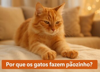 Gato laranja amassando uma superfície macia com as patas