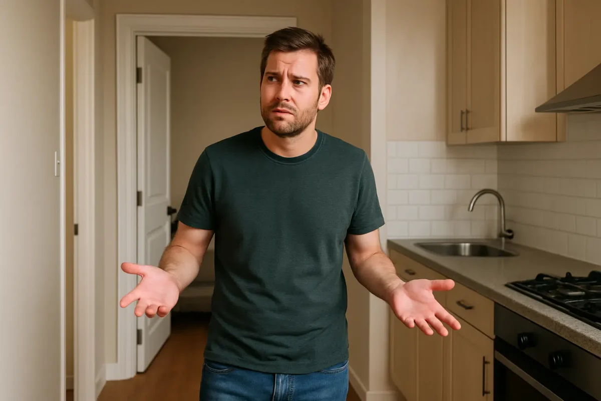 Por que esquecemos o que íamos fazer assim que entramos em um cômodo? A ciência explica 2 Homem confuso em cozinha modernaHomem confuso em cozinha moderna