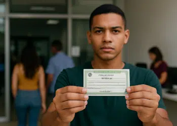 Jovem apresenta título de eleitor em local de atendimento público