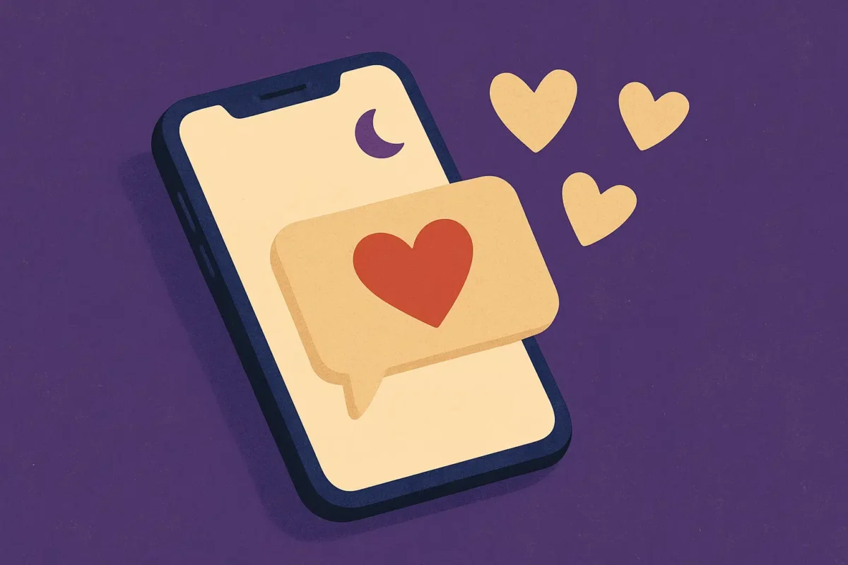 Você foi meu último pensamento de hoje: 40 mensagens de boa noite que dizem "eu te amo" sem usar essas palavras 2 Ilustração de smartphone com mensagem de coração
