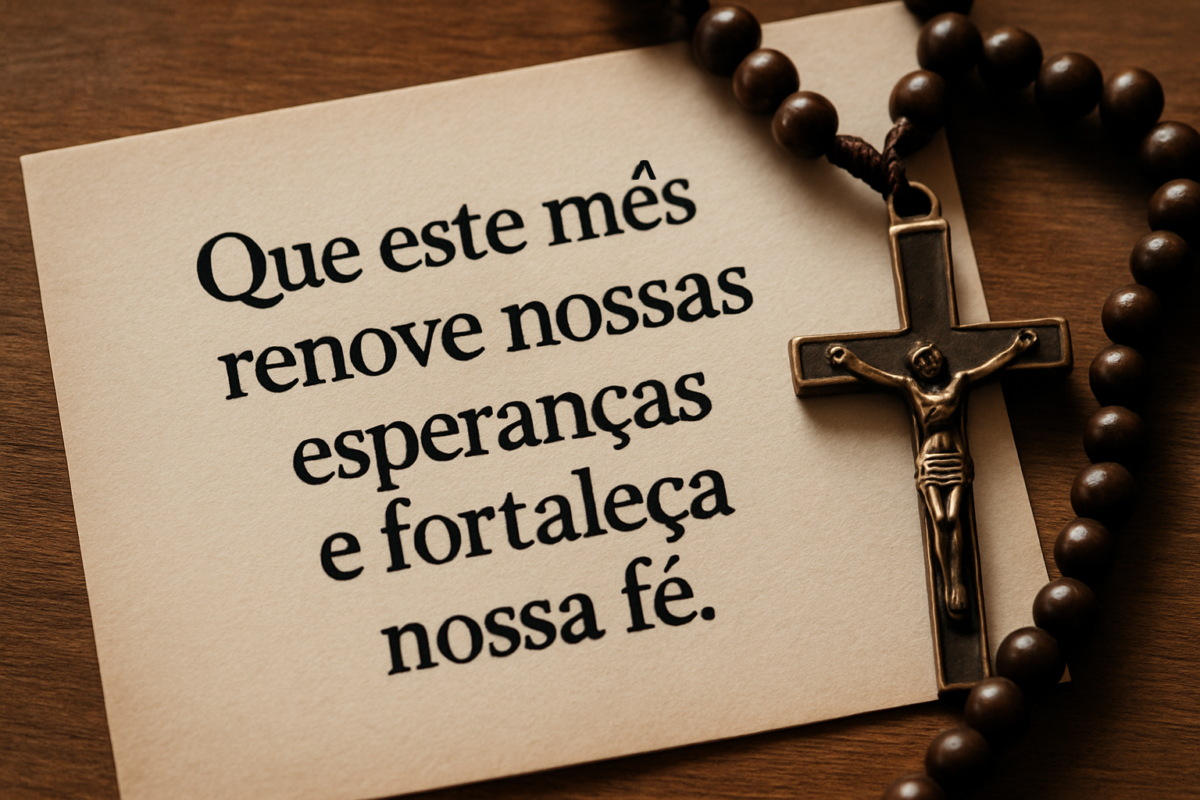 Mensagens motivacionais para começar o novo mês e a nova semana com o pé direito 2 Mensagem de esperança com crucifixo e terço sobre papel