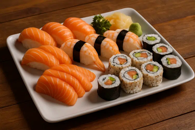 Sushi de preguiçoso: aprenda fazer a receita viral do TikTok que fica pronta em poucos minutos 1 Prato de sushi variado com niguiris e uramakis.