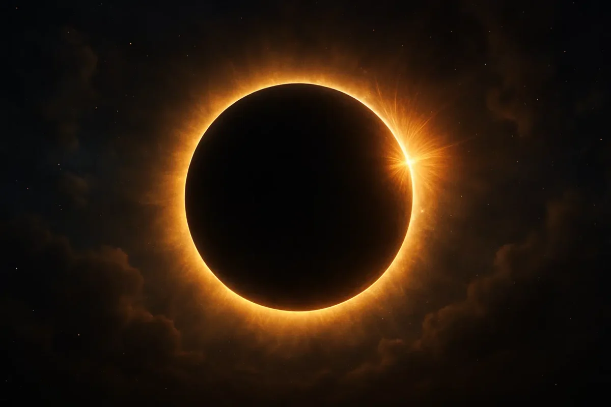 Eclipse solar total em 2026: saiba quando o Sol desaparecerá do céu 2 Eclipse solar total com anel de luz ao redor da Lua
