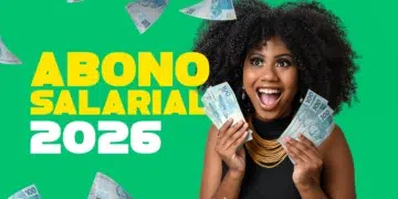 Mulher negra com cabelos cacheados segura notas de R$ 100 com expressão de alegria sobre fundo verde