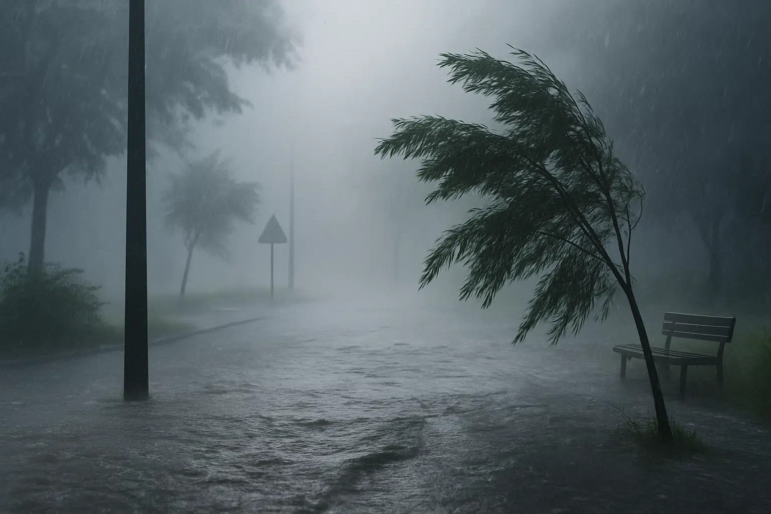 Ciclone extratropical: veja quais regiões do Brasil serão atingidas 2 Rua alagada durante tempestade forte com vento